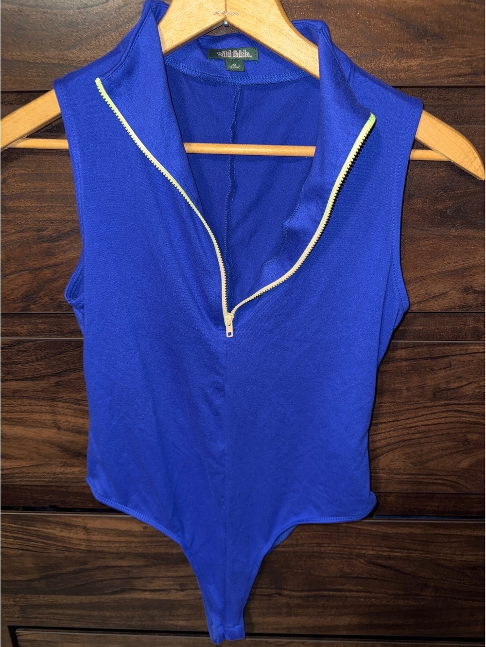 Wild Fable Blue Sleeveless Zip-Up Bodysuit Medium